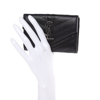 Saint Laurent Grain De Poudre Matelasse Chevron Small Monogram Envelope Wallet Black 2 of 7