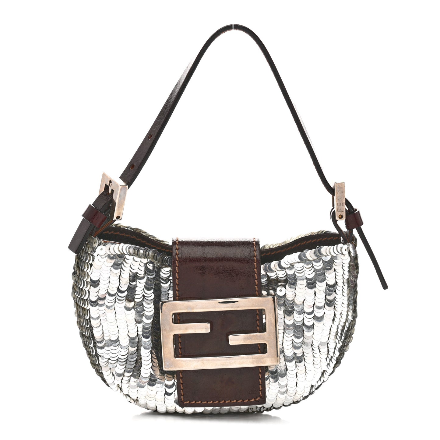 Sequin Paillettes Mini Half Moon Baguette Silver