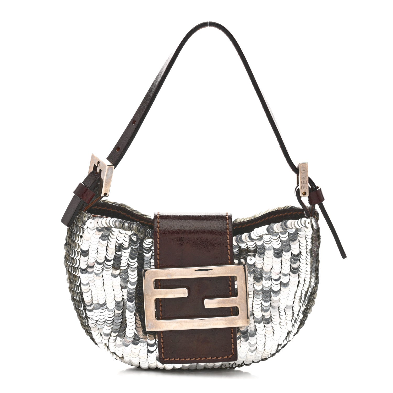Fendi Sequin Paillettes Mini Half Moon Baguette Silver 1 of 15