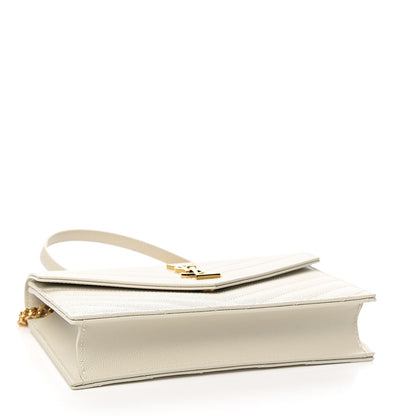 Saint Laurent Grain De Poudre Matelasse Chevron Monogram Envelope Chain Wallet Porcellana 3 of 9