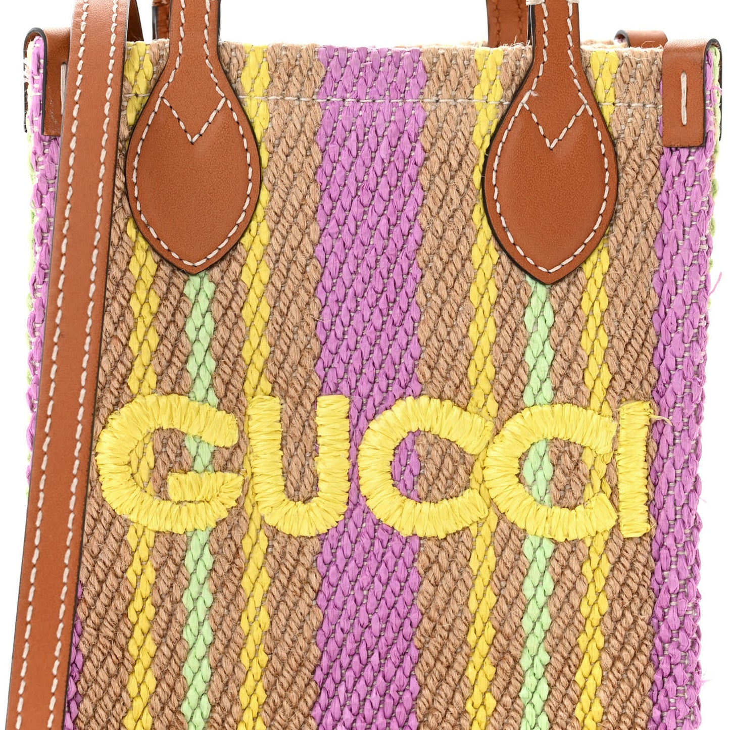 Calfskin Jute Logo Embroidered Super Mini Vertical Tote Multicolor