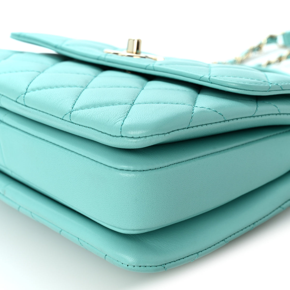 Lambskin Quilted Small Trendy CC Flap Dual Handle Bag Turquoise