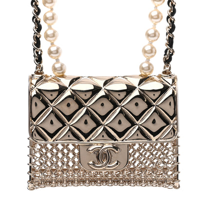 Chanel Metal Lambskin Pearl Chain Flap Bag Long Necklace Gold Black Pearly White 3 of 3