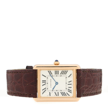 Cartier Stainless Steel 18K Yellow Gold Alligator 27mm Tank Solo Quartz Watch Brown 2 of 4