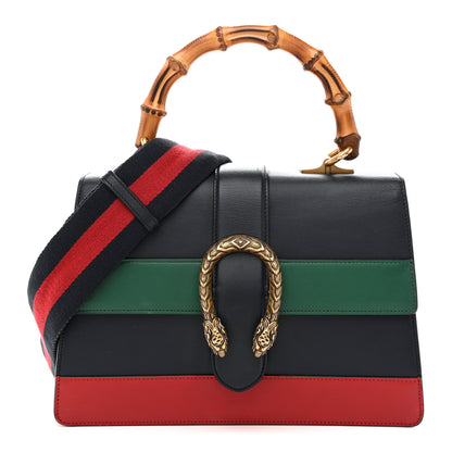 Gucci Moon Calfskin Web Medium Dionysus Bamboo Top Handle Bag Blue Emerald Hibiscus Red 1 of 14