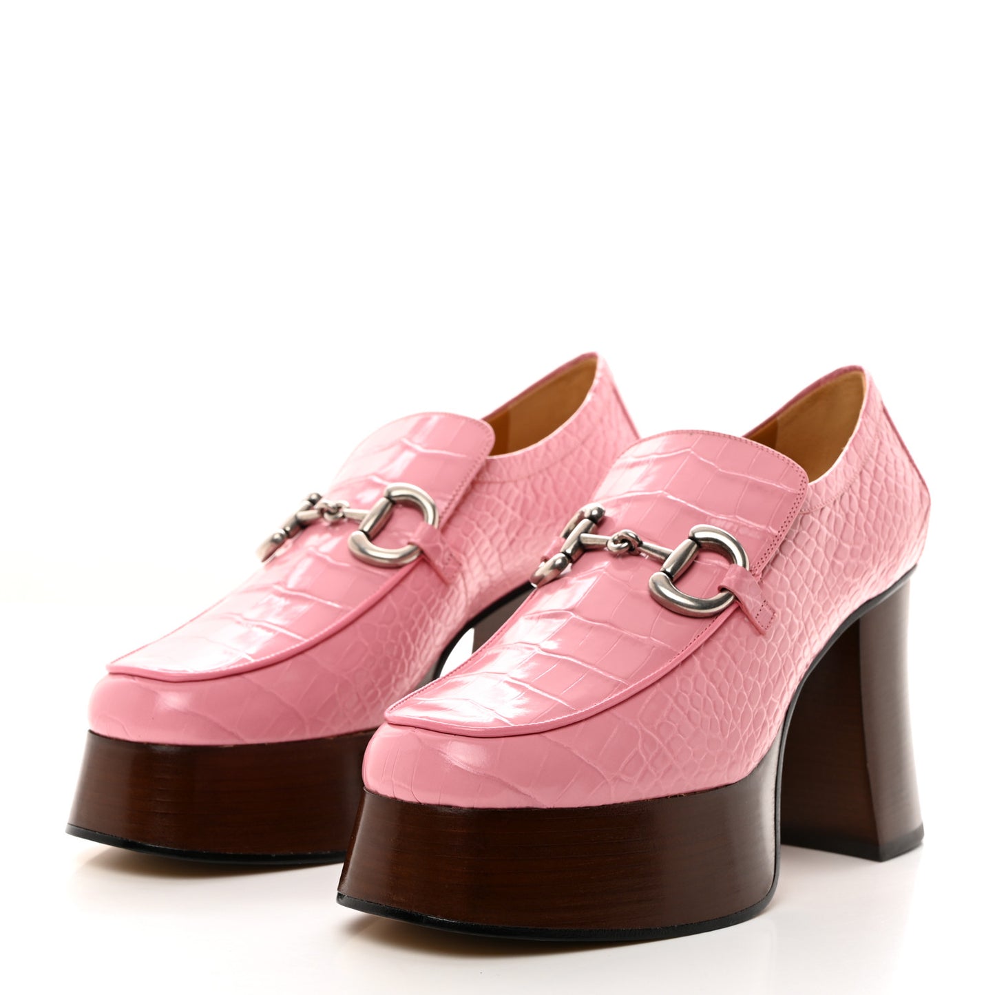 Croco Calf Lux Granada Kid Horsebit Platform Loafers 40 Butterfly Pink