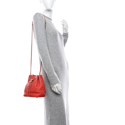 Chanel Calfskin Stitched Chain Bucket Bag Coral 2 of 10