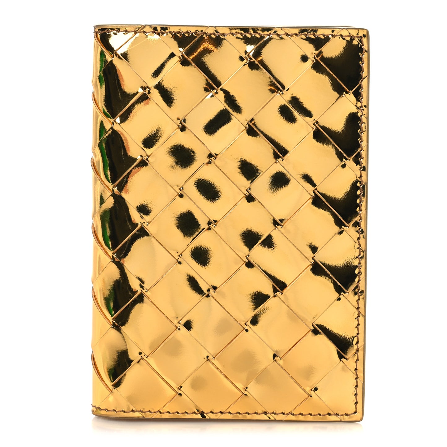 Metallic Calfskin Intrecciato Passport Case Gold
