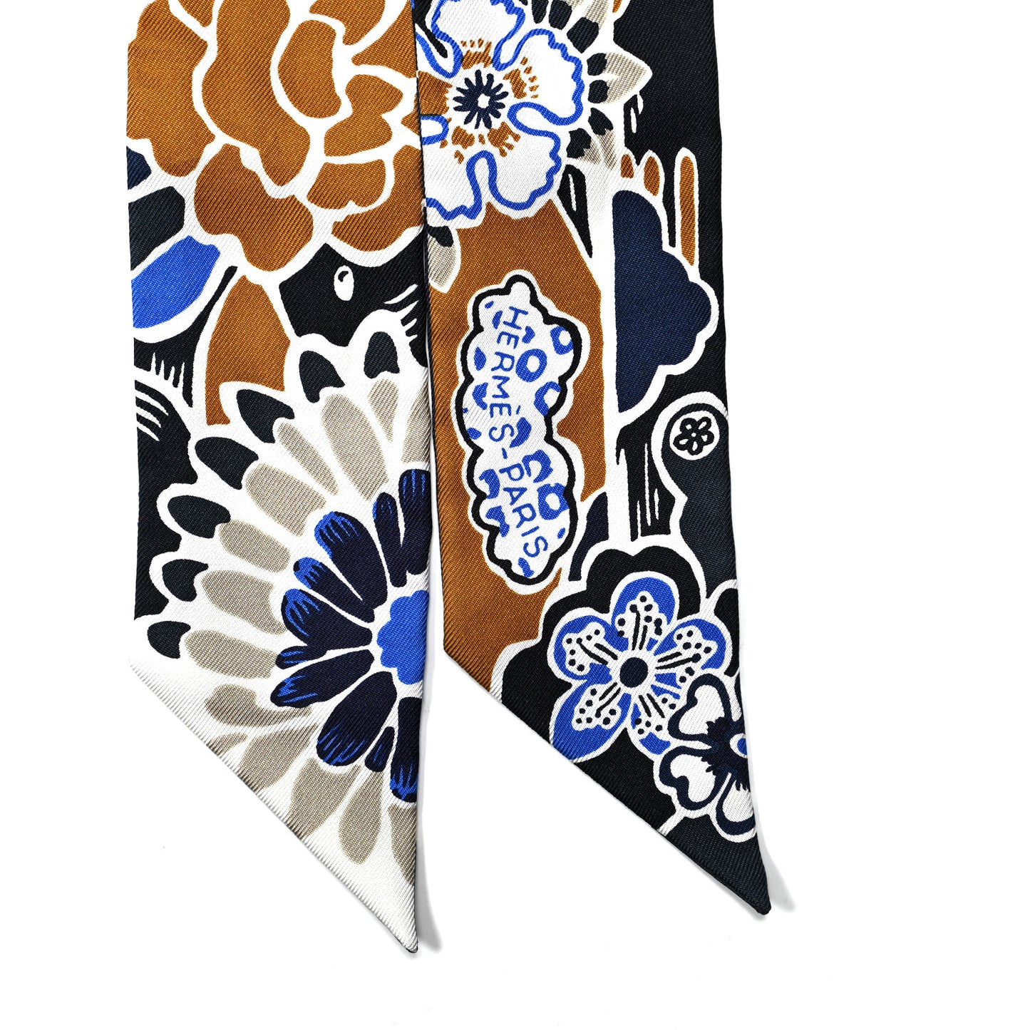 Silk Bingata Twilly Marine Tabac White