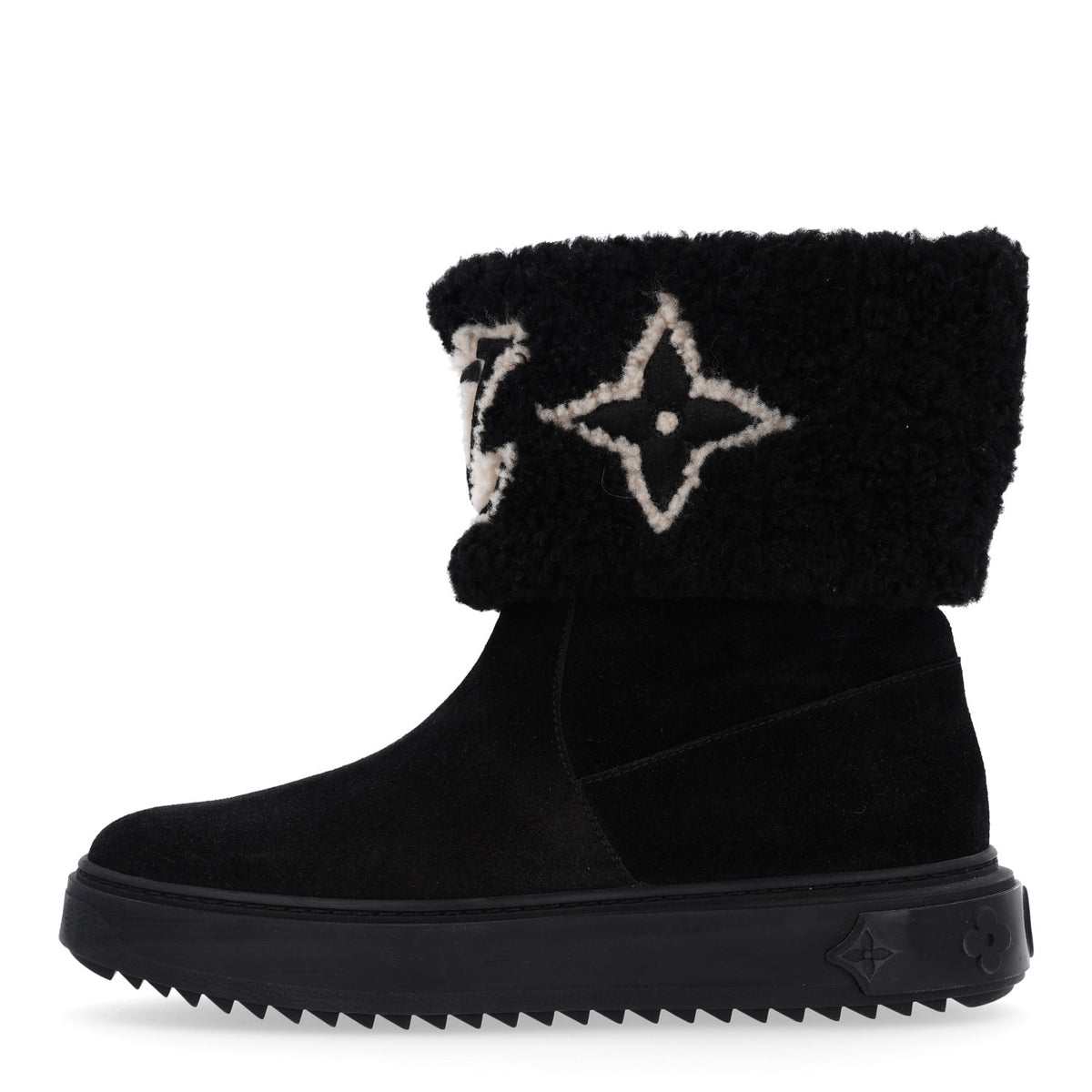 Suede Calfskin Shearling Snowdrop Flat Ankle Boot 36 Black