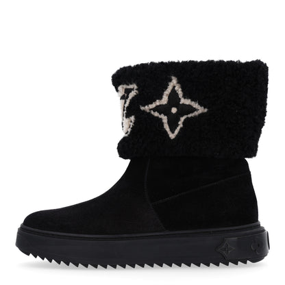 Louis Vuitton Suede Calfskin Shearling Snowdrop Flat Ankle Boot 36 Black 1 of 10