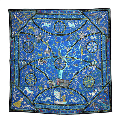 Hermes Cashmere Silk Peuple Du Vent Shawl 140 Caban Cobalt Turquoise 1 of 7