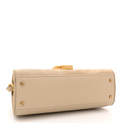 Saint Laurent Kid Suede Smooth Calfskin Mini Classic Monogram Cassandra Top Handle Sea Salt 4 of 13