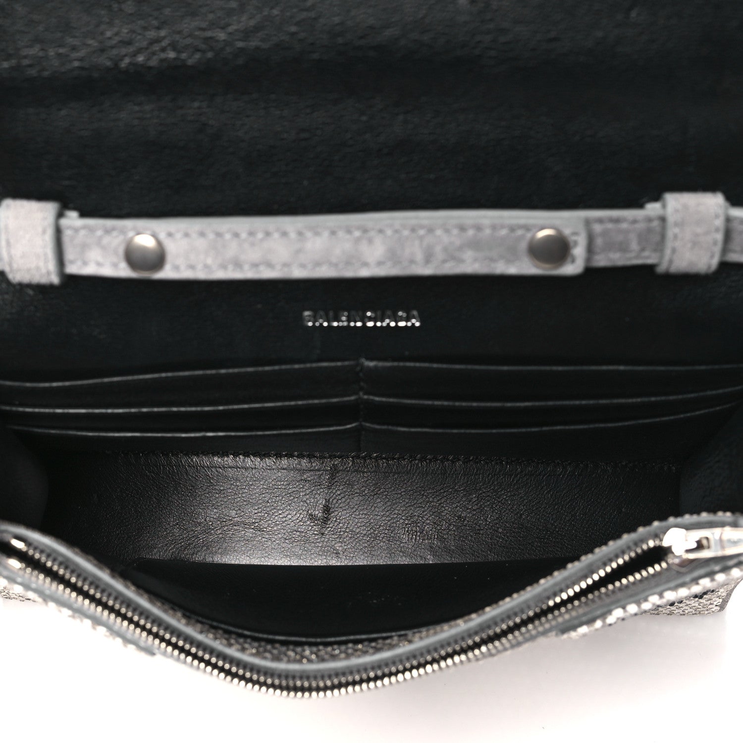 Balenciaga Strass Suede Allover Logo Hourglass Chain Bag Silver Black 5 of 10