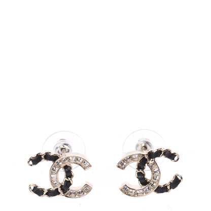 Chanel Crystal Baguette Lambskin Chain CC Vintage Allure Stud Earrings Black Gold 1 of 4