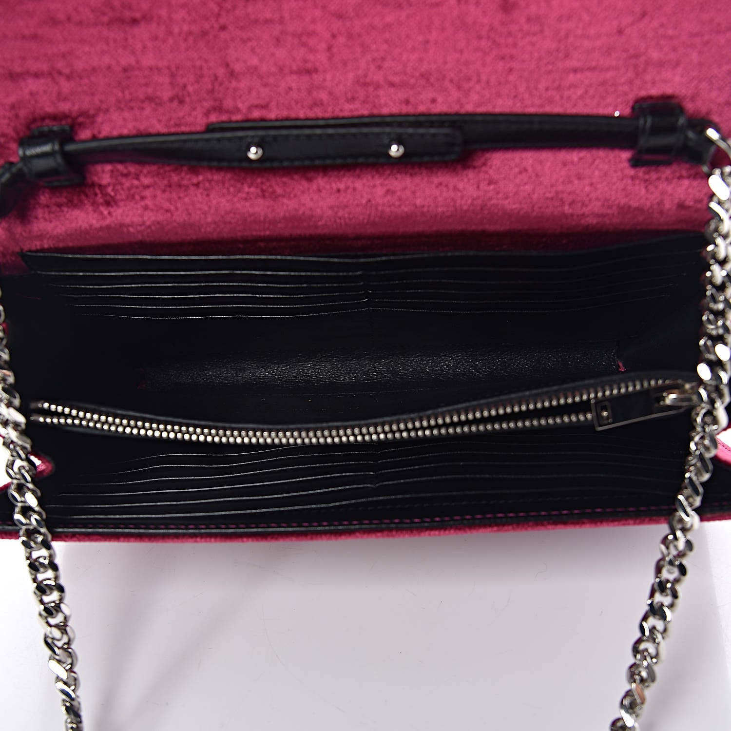 Saint Laurent Textured Velour Monogram Chain Wallet Rose Wine 5 of 11