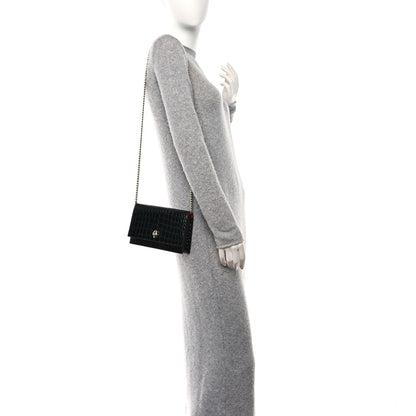 Alexander McQueen Calfskin Crocodile Embossed Skull Mini Crossbody Bag Black 2 of 11