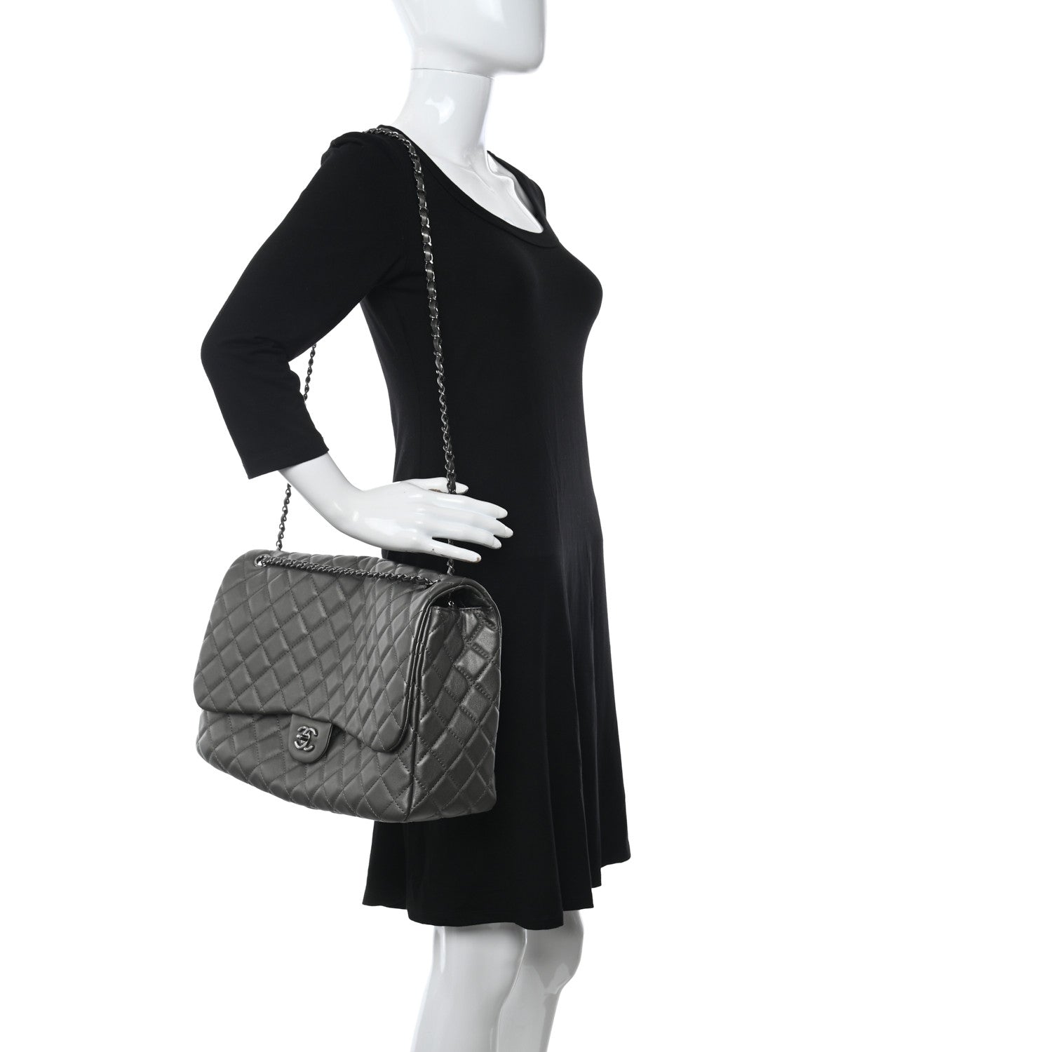 Chanel Metallic Calfskin Quilted Small XXL Travel Flap Bag Dark Silver 2 of 10