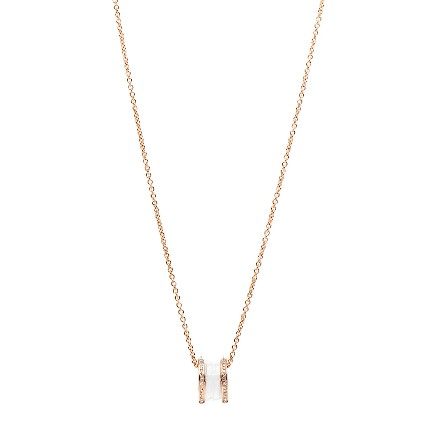 18K Rose Gold White Ceramic Diamond B.Zero1 Pendant Necklace