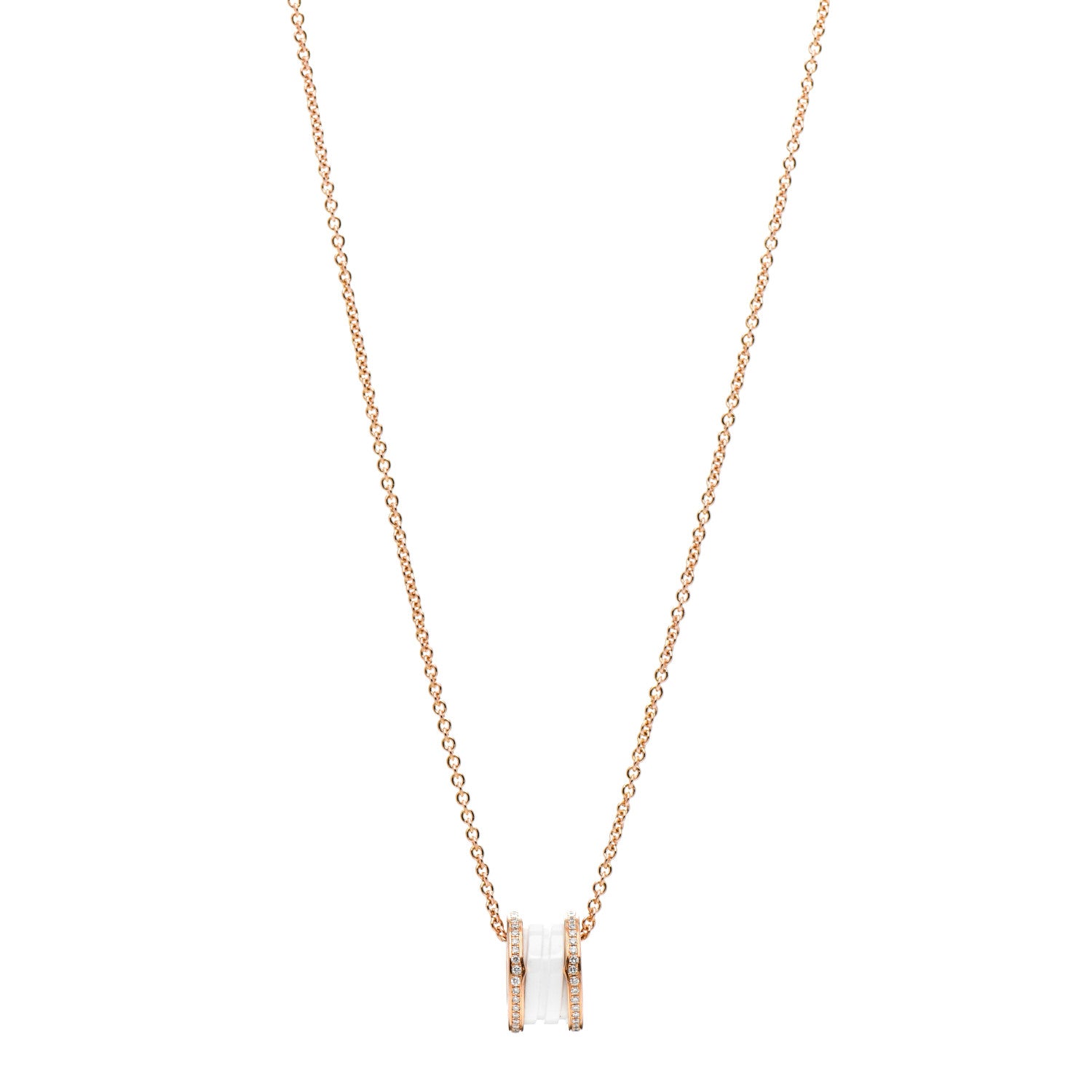 Bulgari 18K Rose Gold White Ceramic Diamond B.Zero1 Pendant Necklace 1 of 5