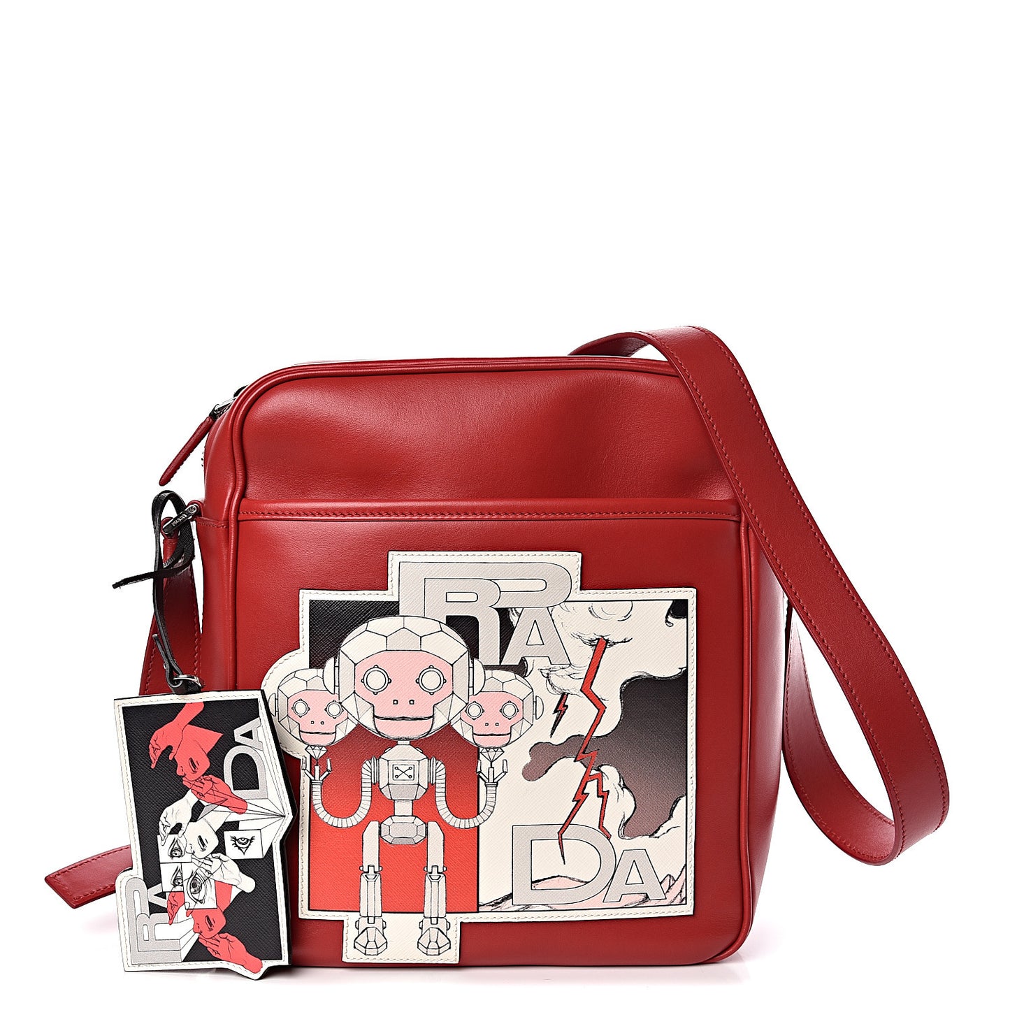 X JAMES JEAN Vitello Robot Monkey Patch Flat Messenger Bag Fuoco