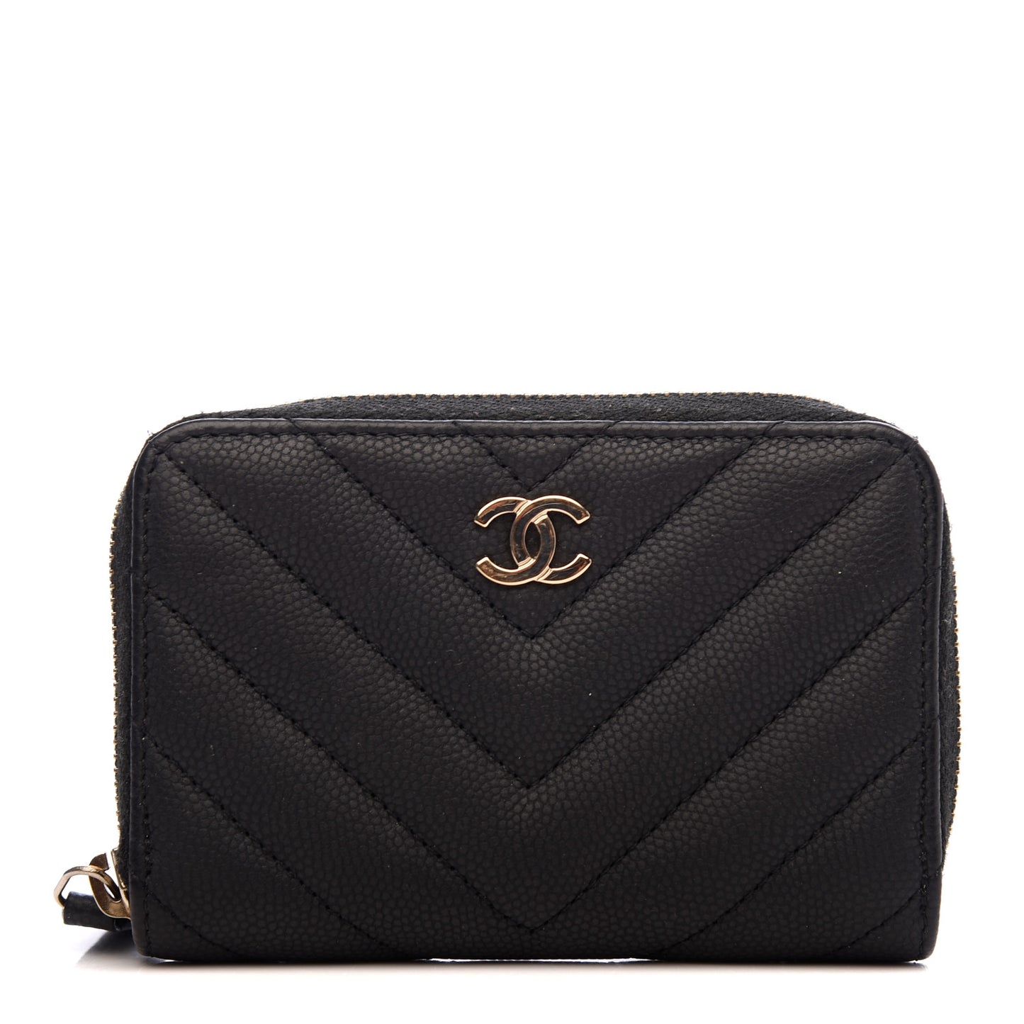 Caviar Chevron Quilted Zip Coin Purse Black