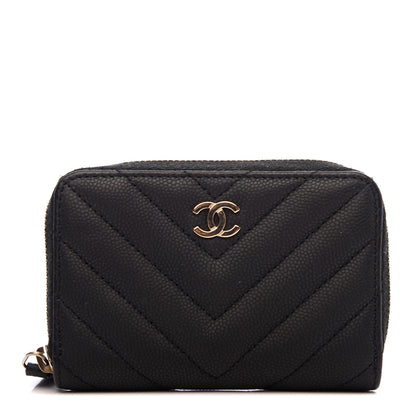 Chanel Caviar Chevron Quilted Zip Coin Purse Black 1 of 8
