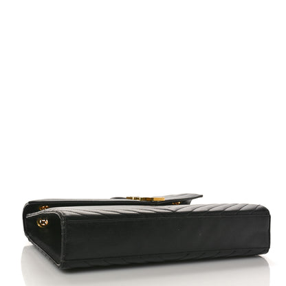 Saint Laurent Grain De Poudre Matelasse Chevron Large Monogram Satchel Black 4 of 9