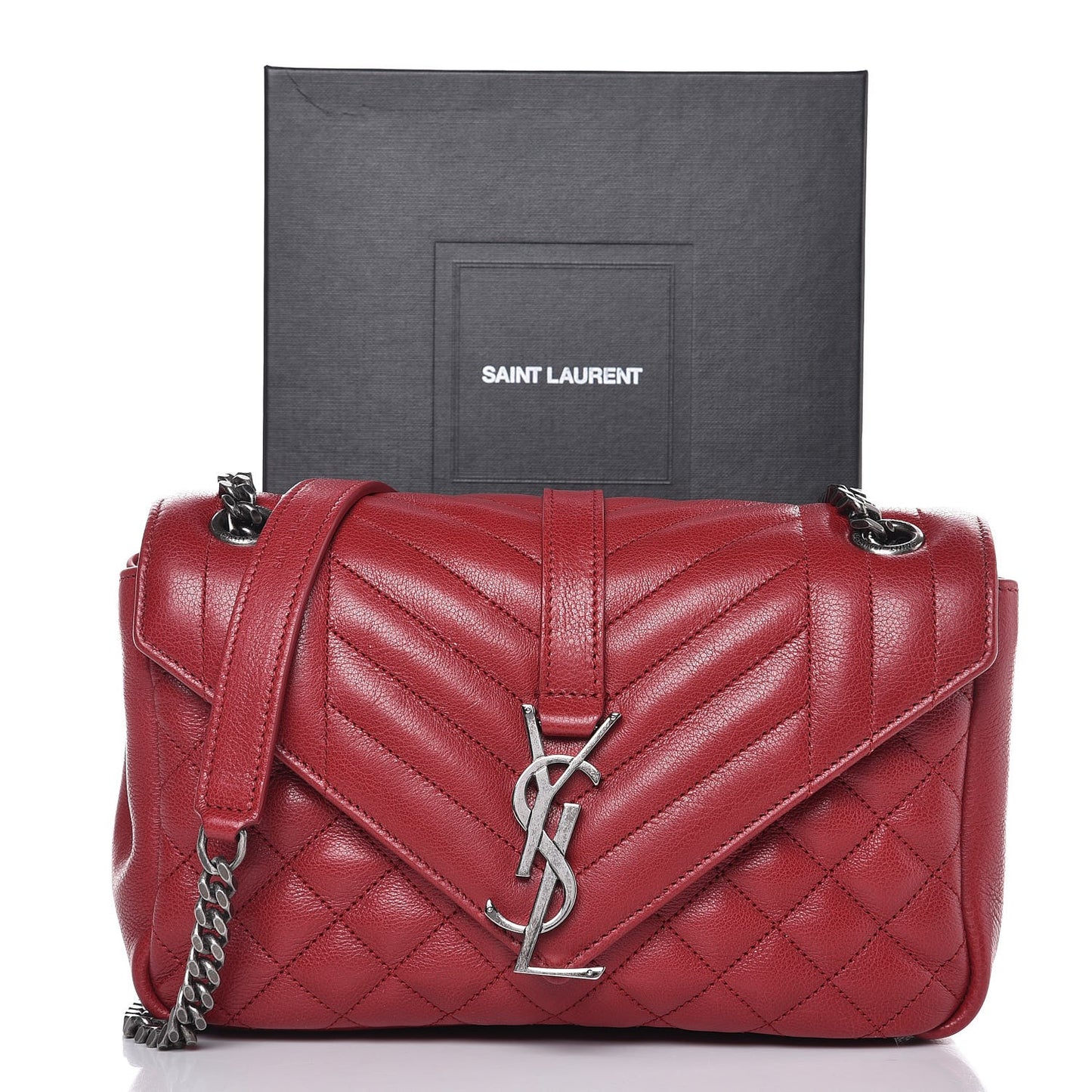 Grained Calfskin Medium Triquilt College Monogram Satchel Red