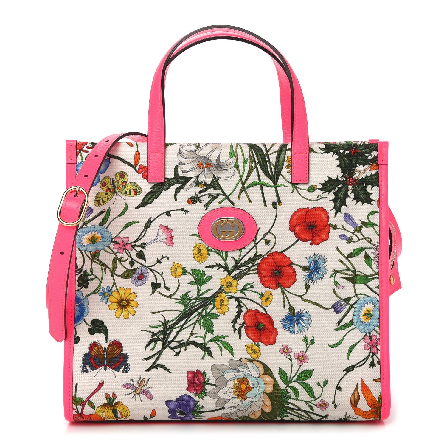 Gucci Canvas Medium Flora Tote Fuchsia 1 of 10