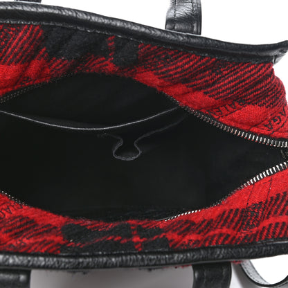 Balenciaga Wool Cuir Arena Plaid Diagonal Allover Logo Matelasse XS Bazar Shopper Tote Red Black 5 of 8