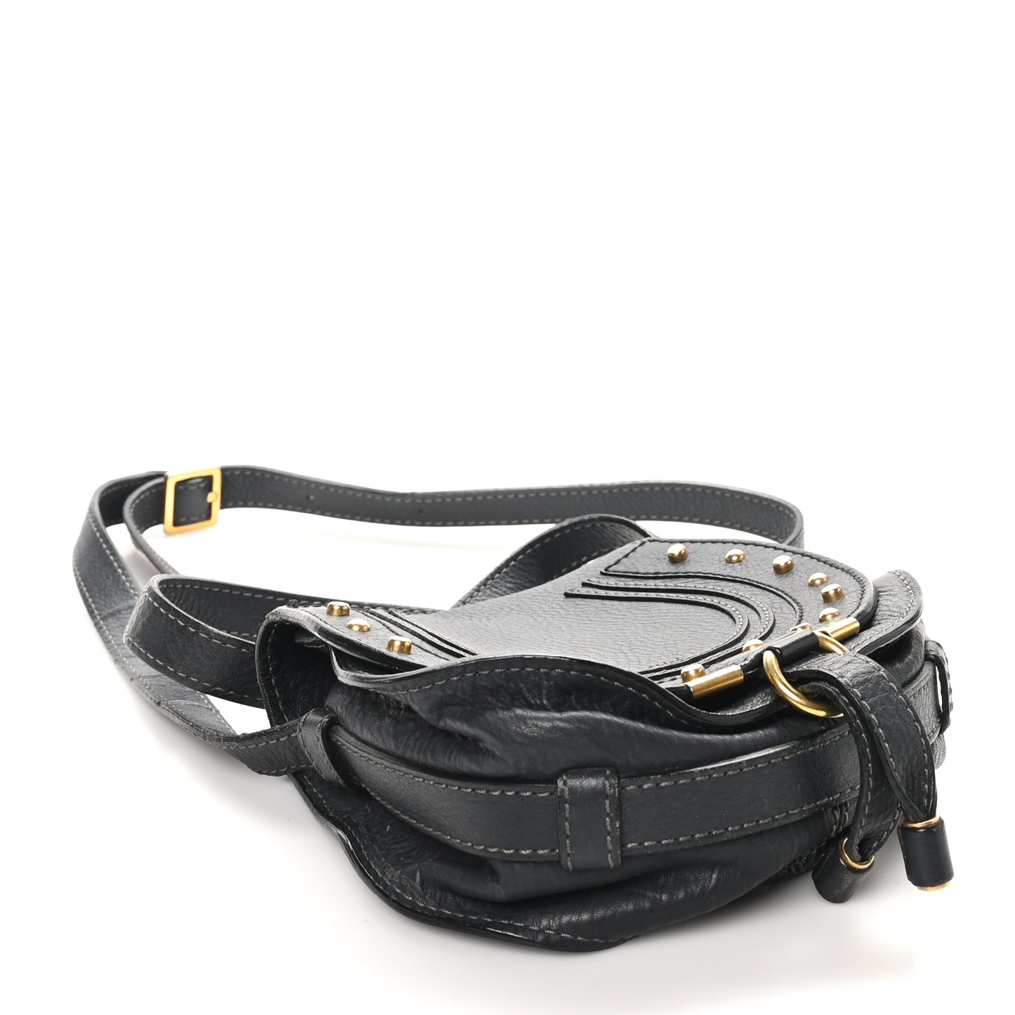 Calfskin Studded Small Marcie Saddle Bag Dark Grey