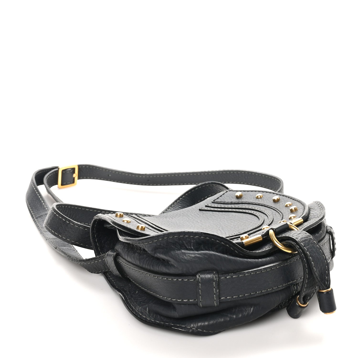 Chloe Calfskin Studded Small Marcie Saddle Bag Dark Grey 4 of 9