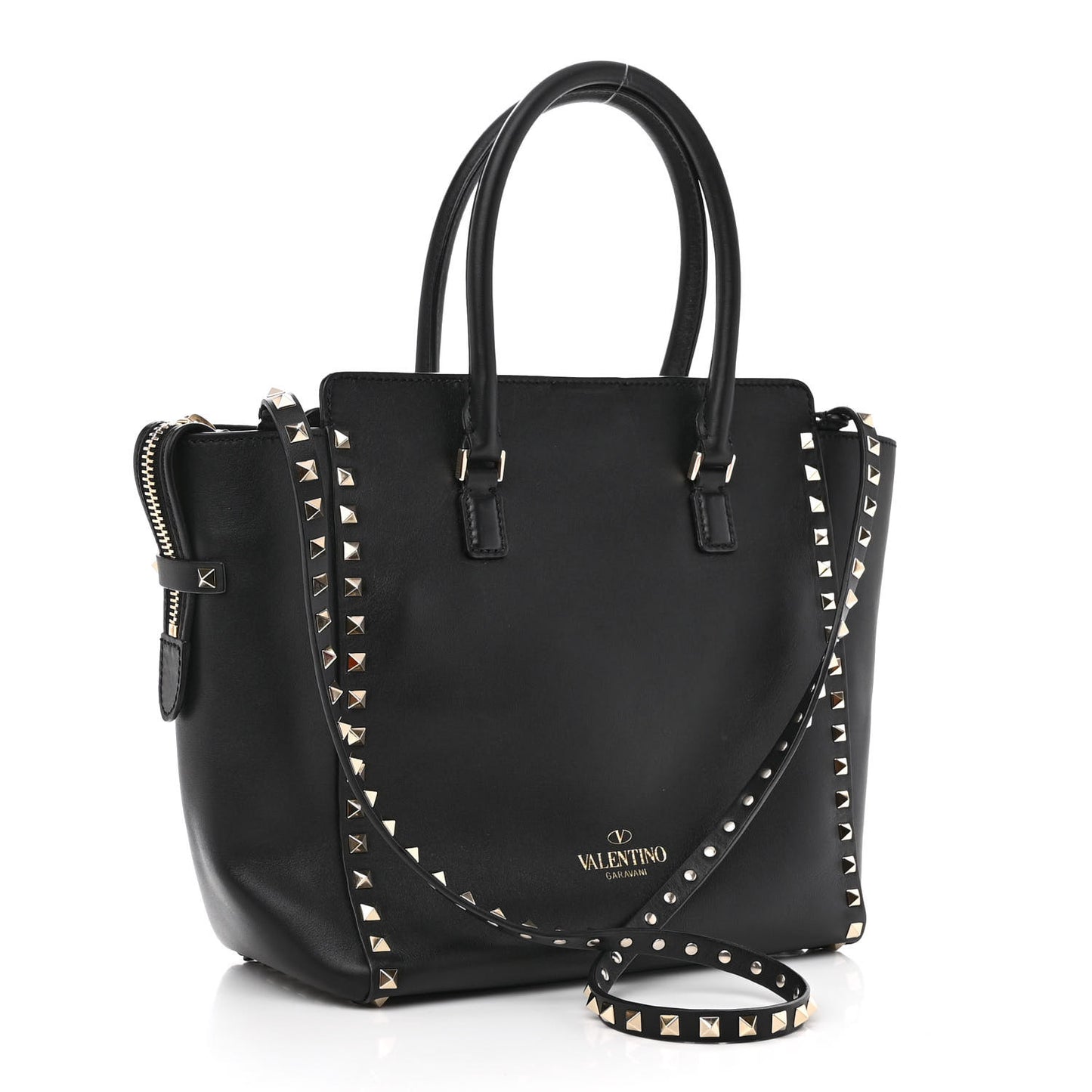 Vitello Rockstud Double Handle Tote Black