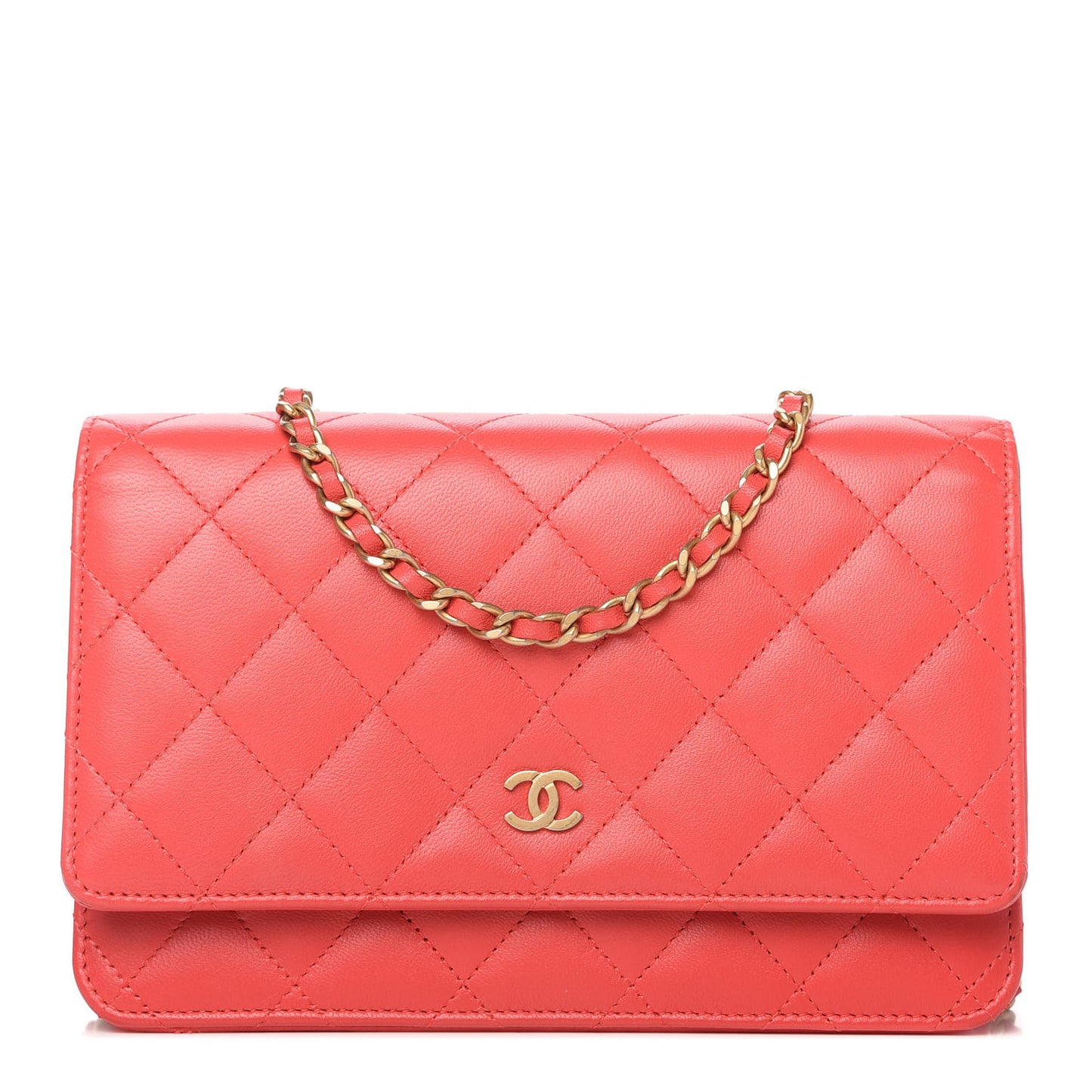 Lambskin Quilted Wallet on Chain WOC Red