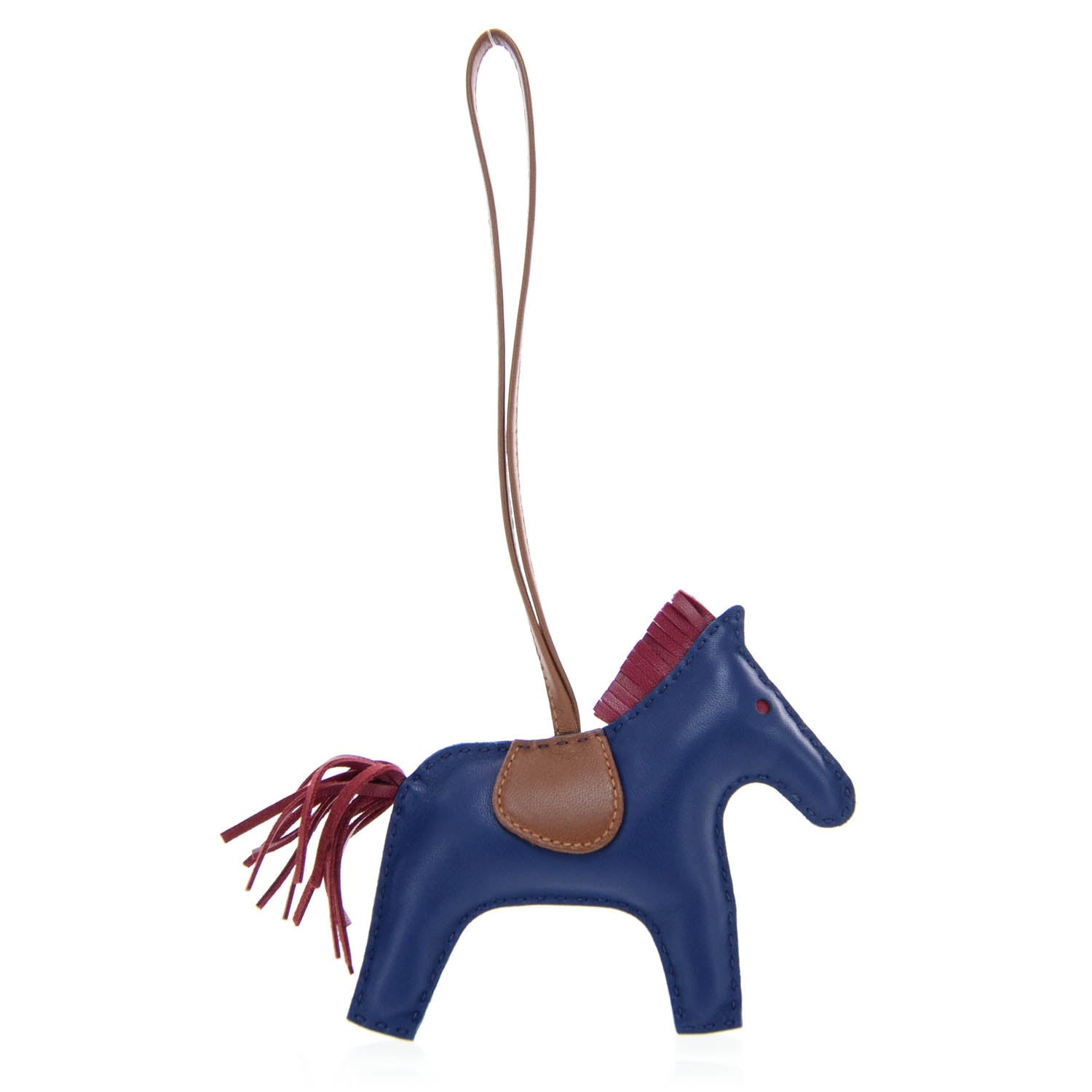 Hermes Milo Lambskin Grigri Rodeo Horse Bag Charm MM Bleu De Malte Rubis Fauve 1 of 5