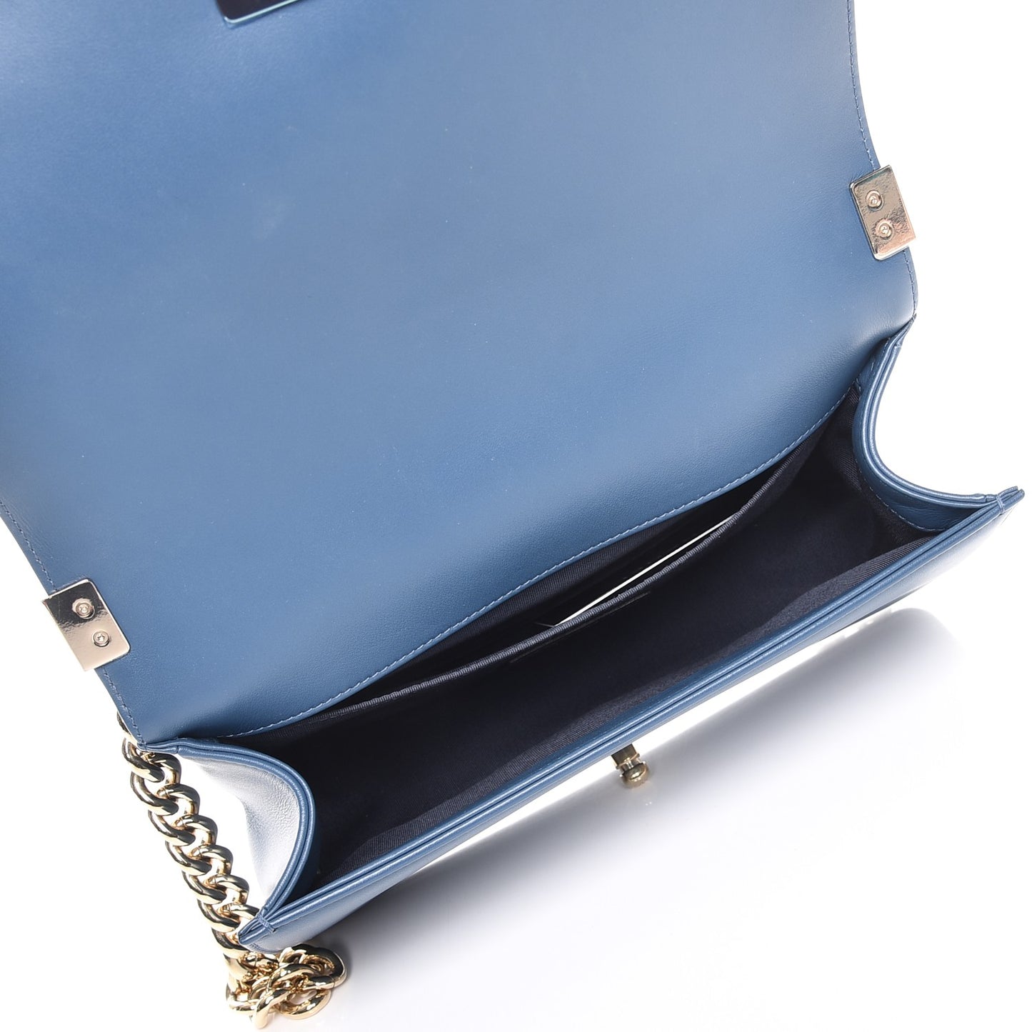 Calfskin Chevron Quilted Medium Boy Flap Blue