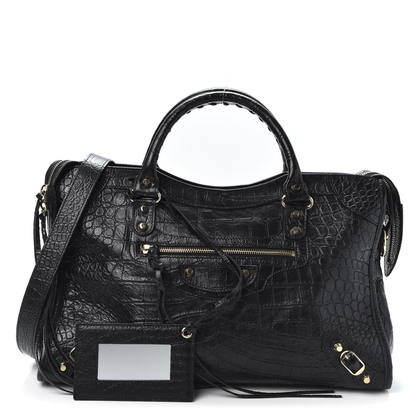 Calfskin Crocodile Embossed Classic Hardware City Black