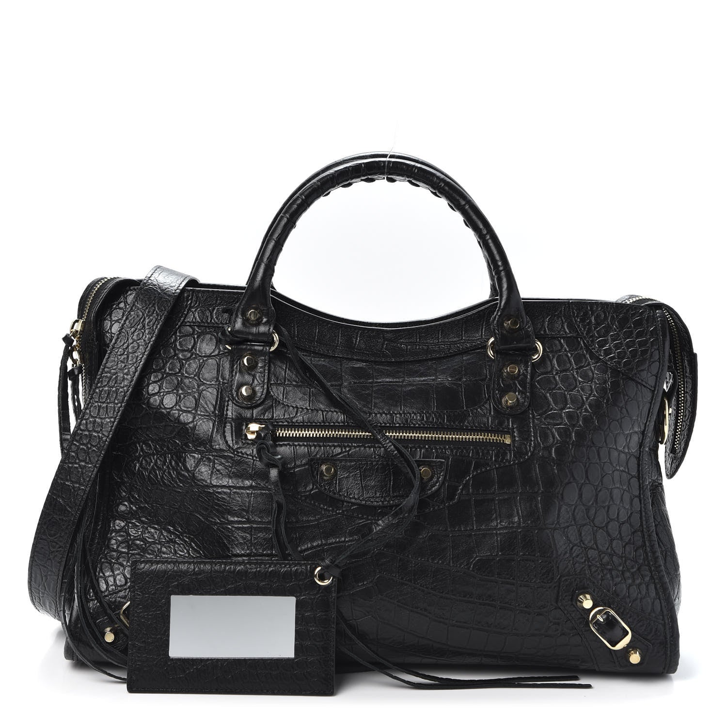 Balenciaga Calfskin Crocodile Embossed Classic Hardware City Black 1 of 9