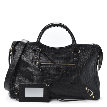 Balenciaga Calfskin Crocodile Embossed Classic Hardware City Black 1 of 9