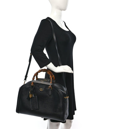 Gucci Textured Dollar Calfskin Web Large Diana Duffle Bag Black Dusty Grey 2 of 9