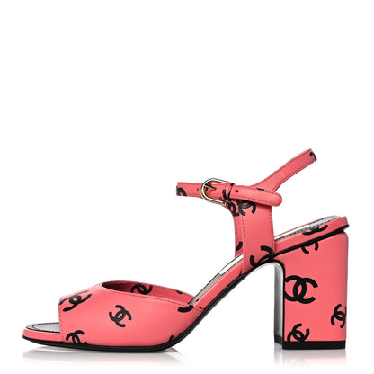 Chanel Printed Lambskin CC Sandals 36.5 Pink Black 1 of 9