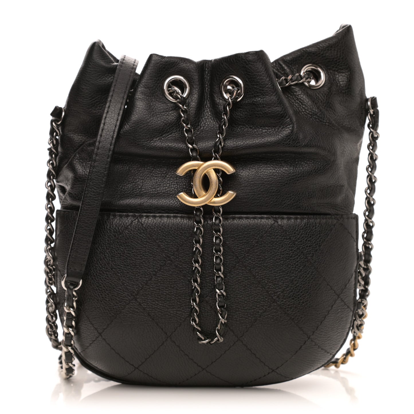 Calfskin Quilted Small Gabrielle Bucket Black