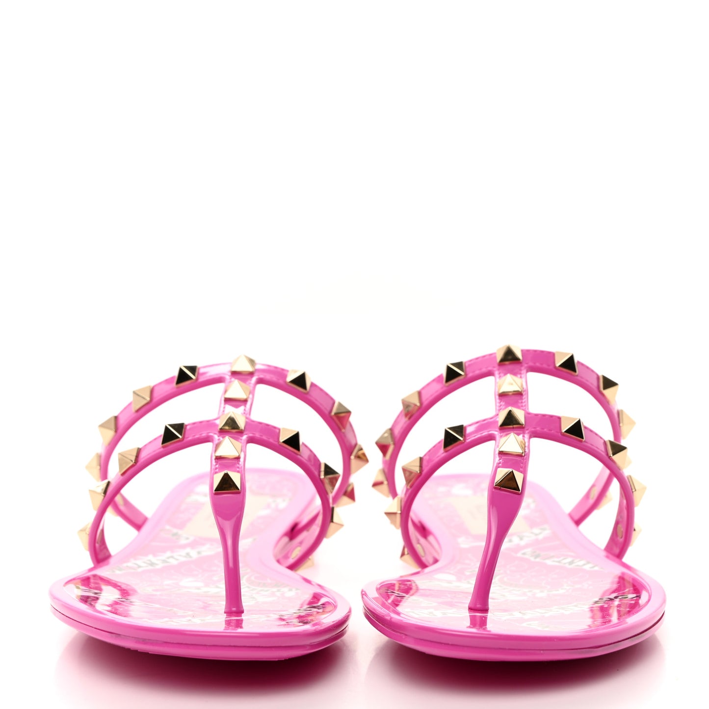 PVC Jelly Rockstud Caged Flat Thong Sandals 36 Pink