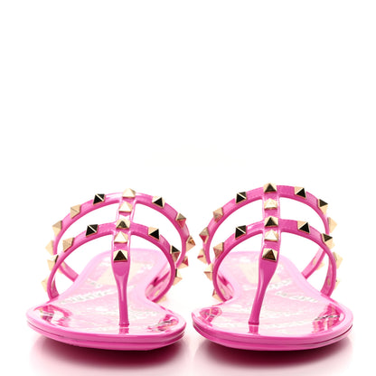 Valentino Garavani PVC Jelly Rockstud Caged Flat Thong Sandals 36 Pink 2 of 8