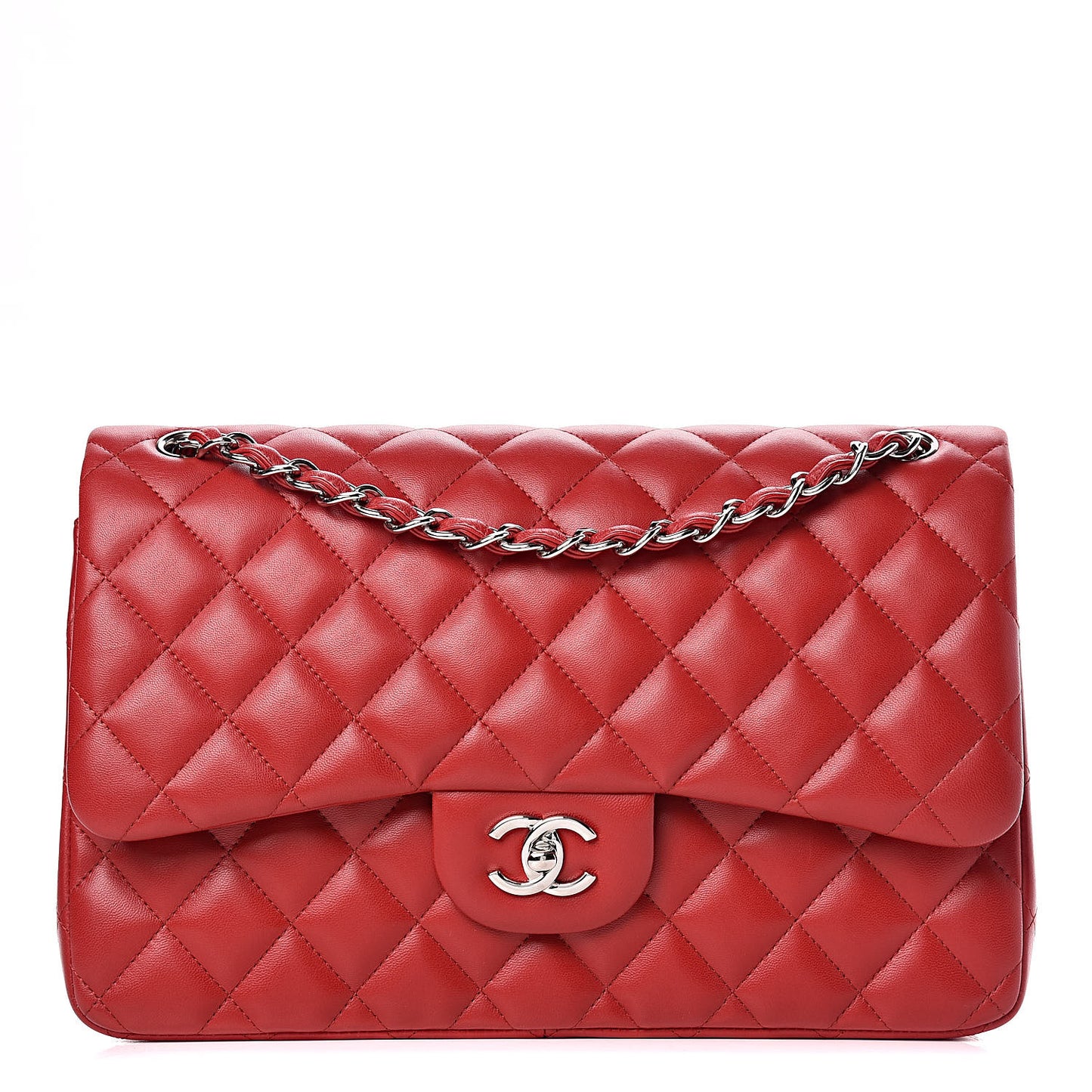 Lambskin Quilted Jumbo Double Flap Red