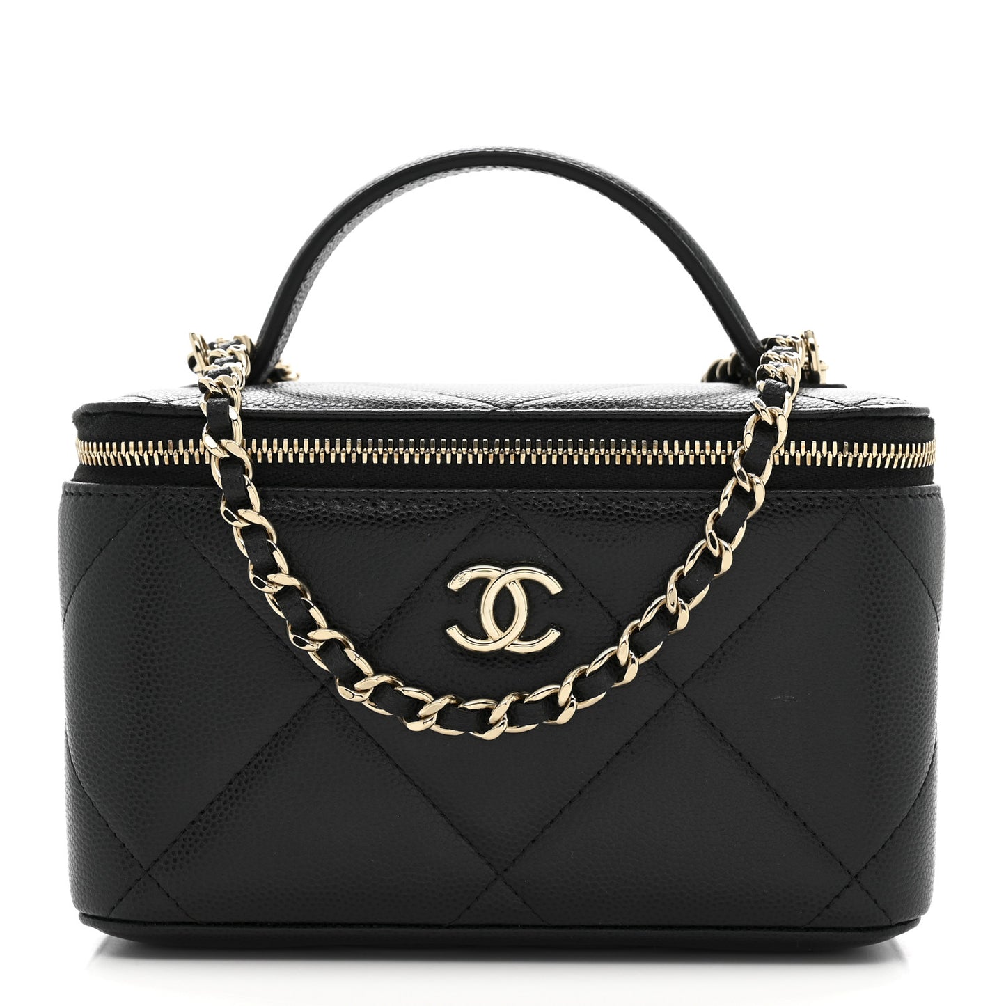 Caviar Quilted Top Handle Long Vanity Black