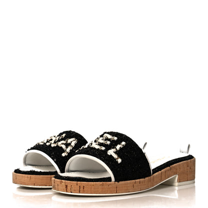 Chanel Tweed Cork CC Chain Mule Sandal 36 Black 3 of 8