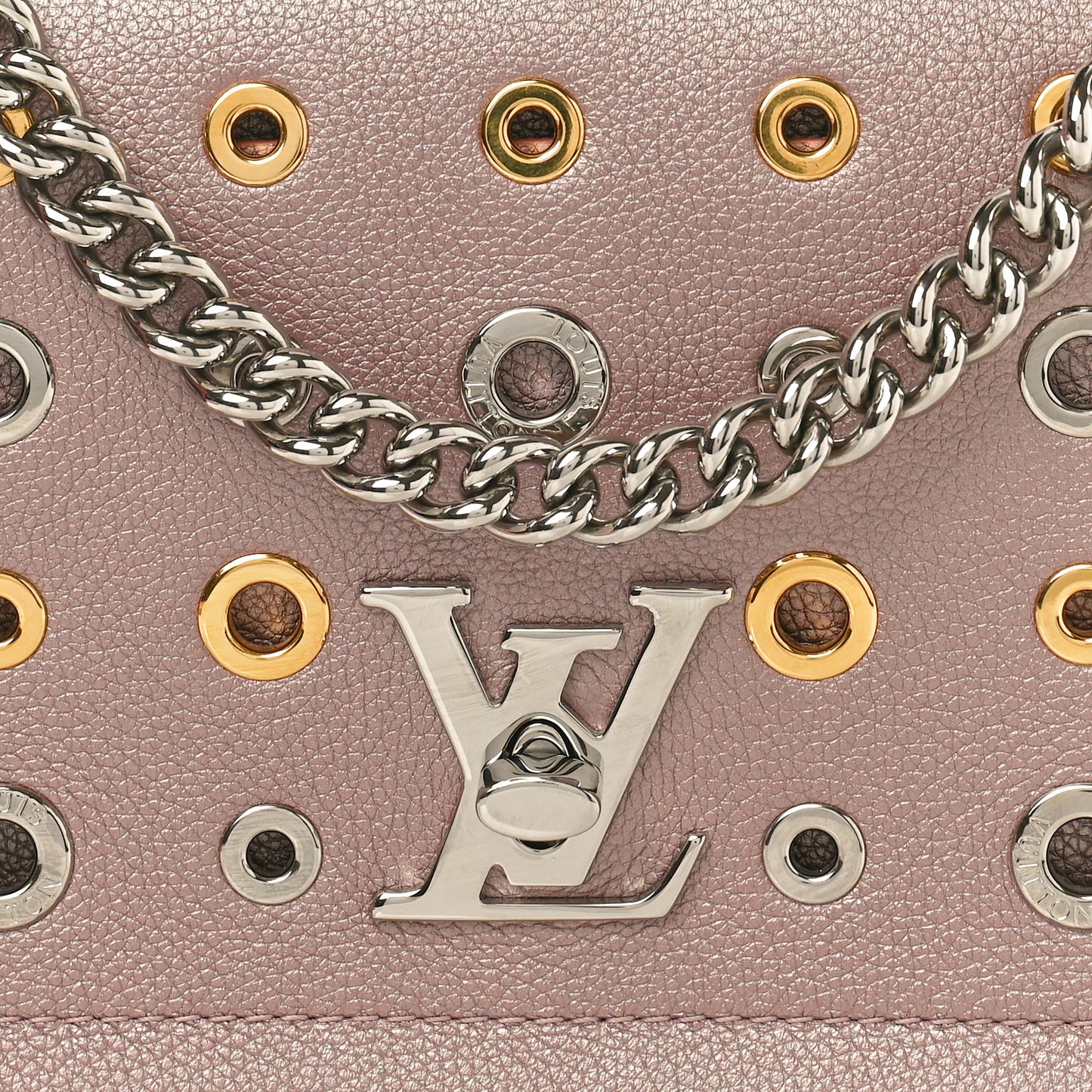 Soft Calfskin Eyelet Lockme II Chain Bag BB Rose Gold
