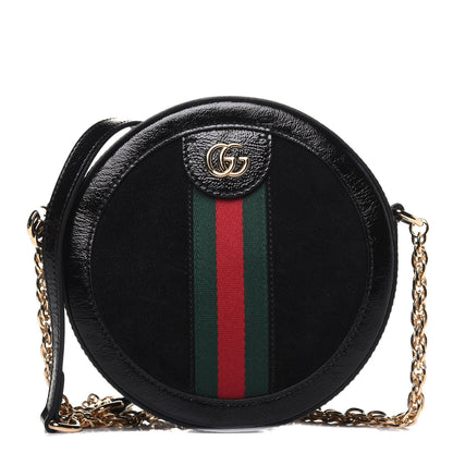 Gucci Suede Patent Web Mini Ophidia Round Shoulder Bag Black 1 of 12